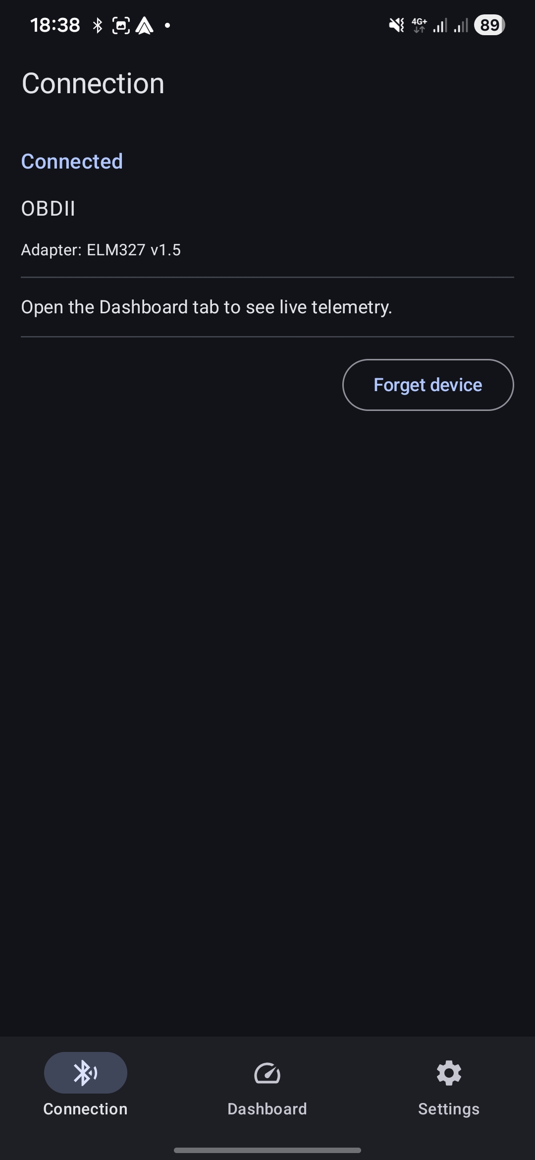Connected to ELM327 adapter